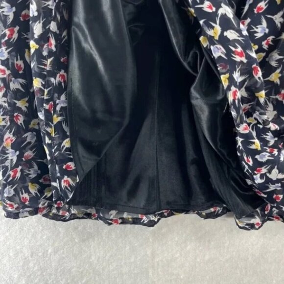 ZARA BASIC Sleeveless Ink Blue/Black Bird Print Chiffon Knee Length Dress XS - Picture 10 of 16